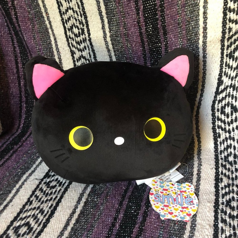 Cat Face Plush BK Black Cat Cushion